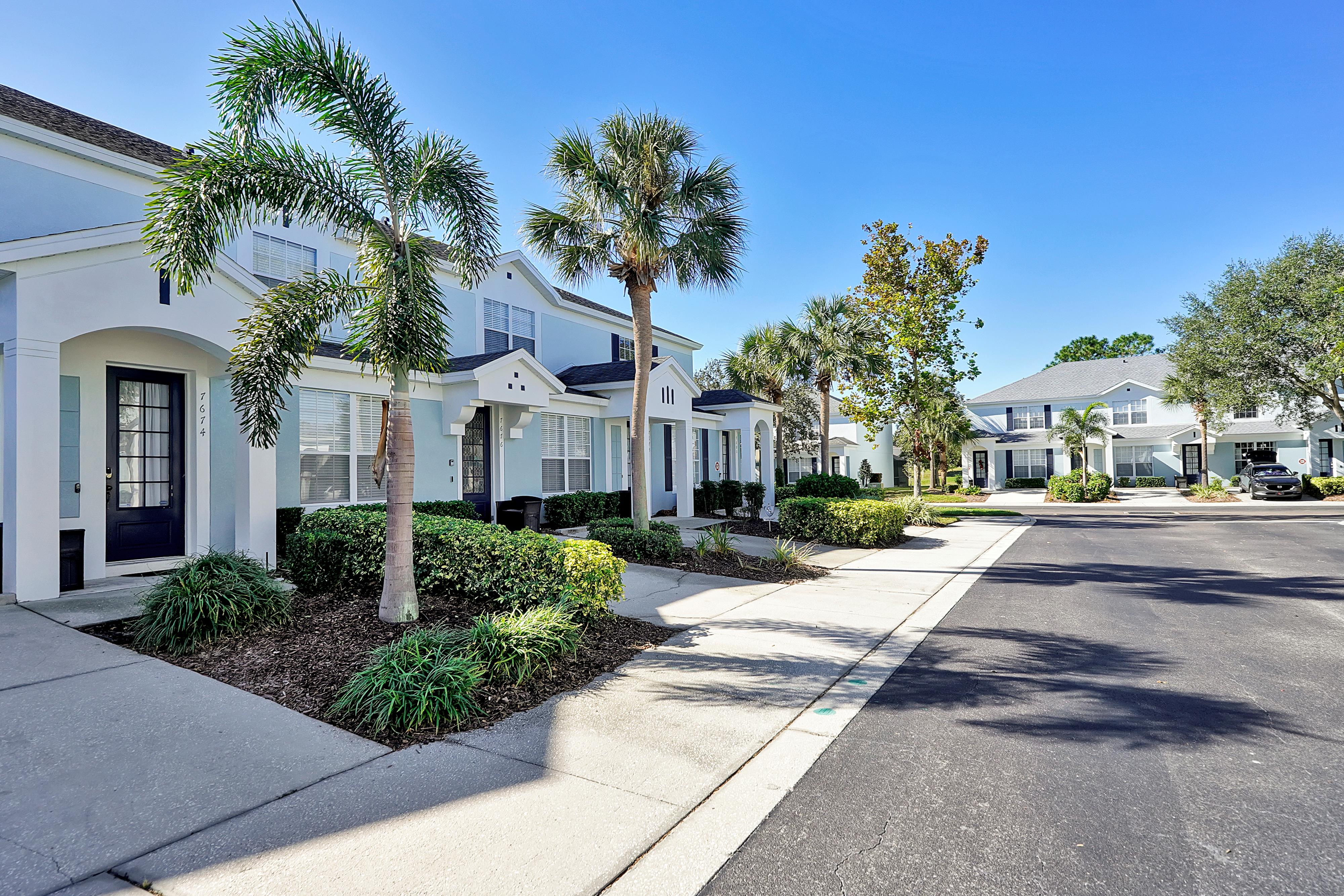 A row of Windsor Hills Resort townhouses along a community street